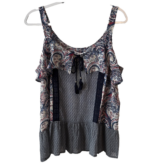 DR2 Daniel Rainn NWT Women's L Boho Paisley Patchwork Crochet Tank Top Tassel - Picture 1 of 11